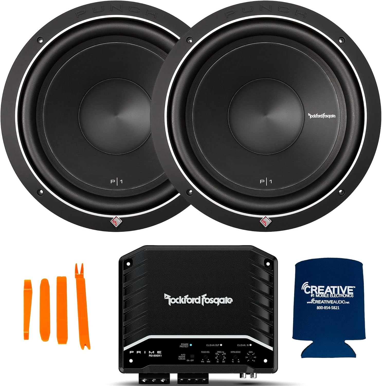 Rockford Fosgate Two P1S4-12 Punch 12" Subwoofers and a R2-500X1 500-Watt Prime Series Amplifier
