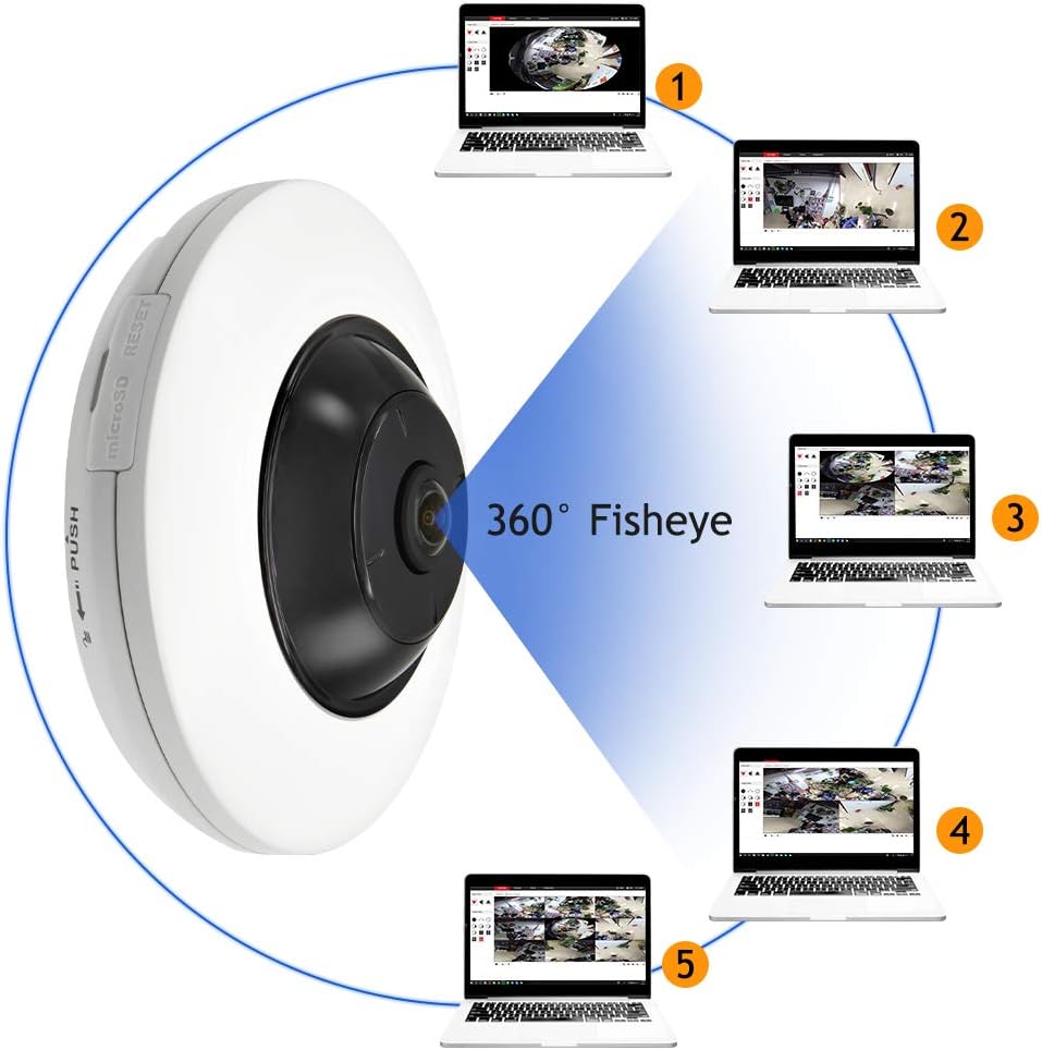 5 MP Fisheye Dome POE IP Camera, 1.05mm Fixed Lens, 360° Fisheye View, Audio in/Out Interface, Built-in Micro SD Slot, POE.