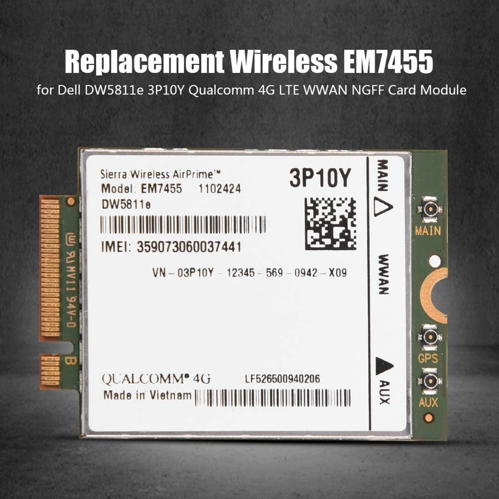 EM7455 4G Module Network Card, PCIe M.2 Replacement Wireless EM7455 Network Card for DW5811e 3P10Y 300 Mbps 4G LTE WWAN NGFF Card Module Fit for PC Laptops Pack of 2