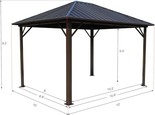 Kozyard Caesar 10'x10' Hardtop Gazebo - Permanent Metal Pavilion with Netting and Shaded Curtains for Patio, Backyard, and Deck - Galvanized Steel Outdoor Aluminum Canopy, Double Roof Gazebo (Grey)