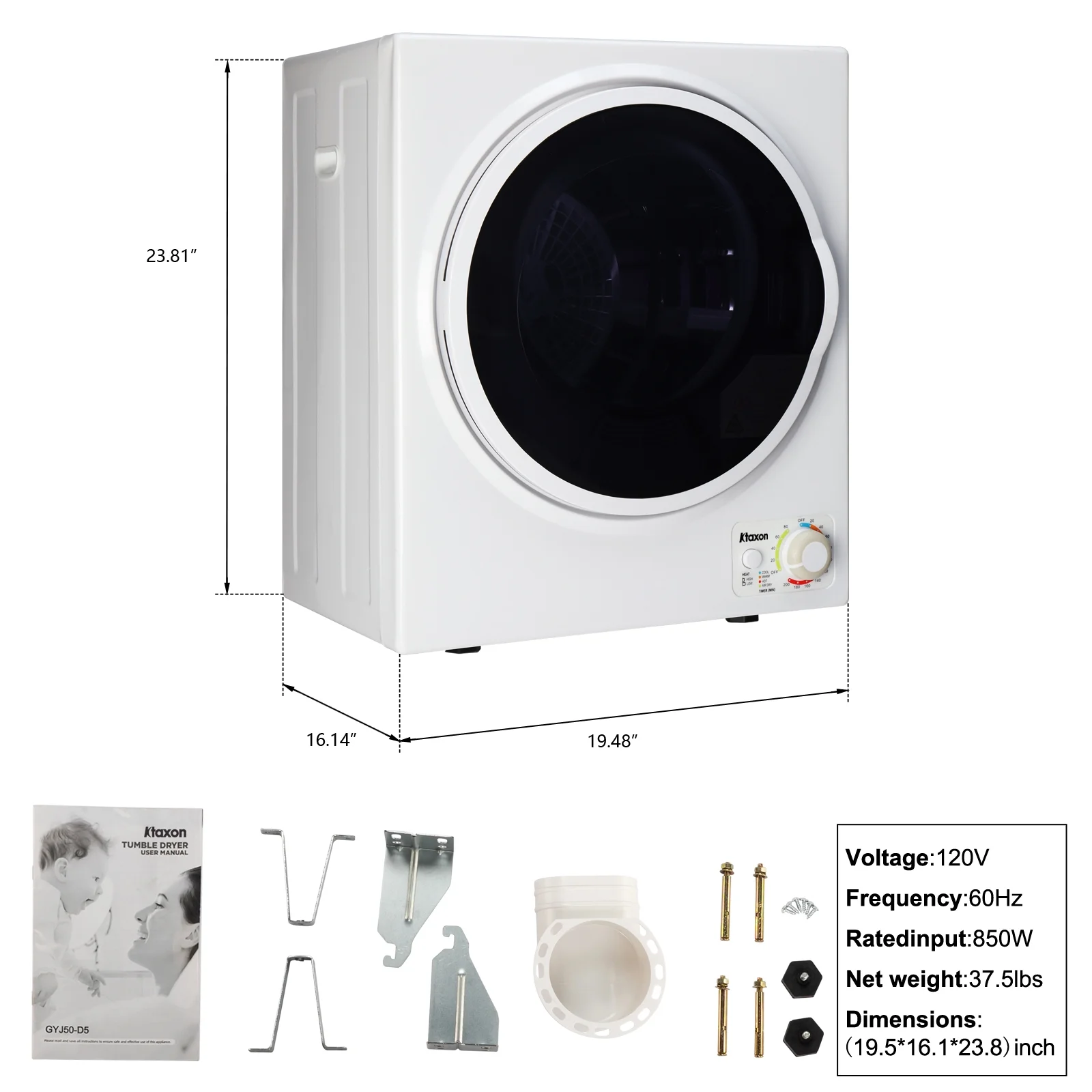 Ktaxon 1.6 cu. ft. Compact Electric Dryer, White