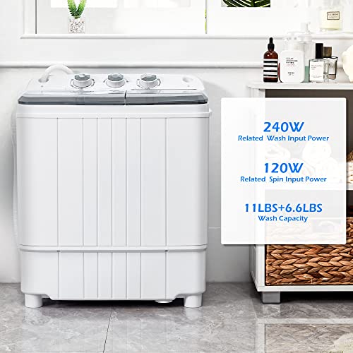 Portable Washing Machine Washer and Dryer Combo Twin Tub 2 In 1 Laundry Washer & Spinner with Built-in Gravity Drain Pump,for Apartment,Dorms,RV Camping