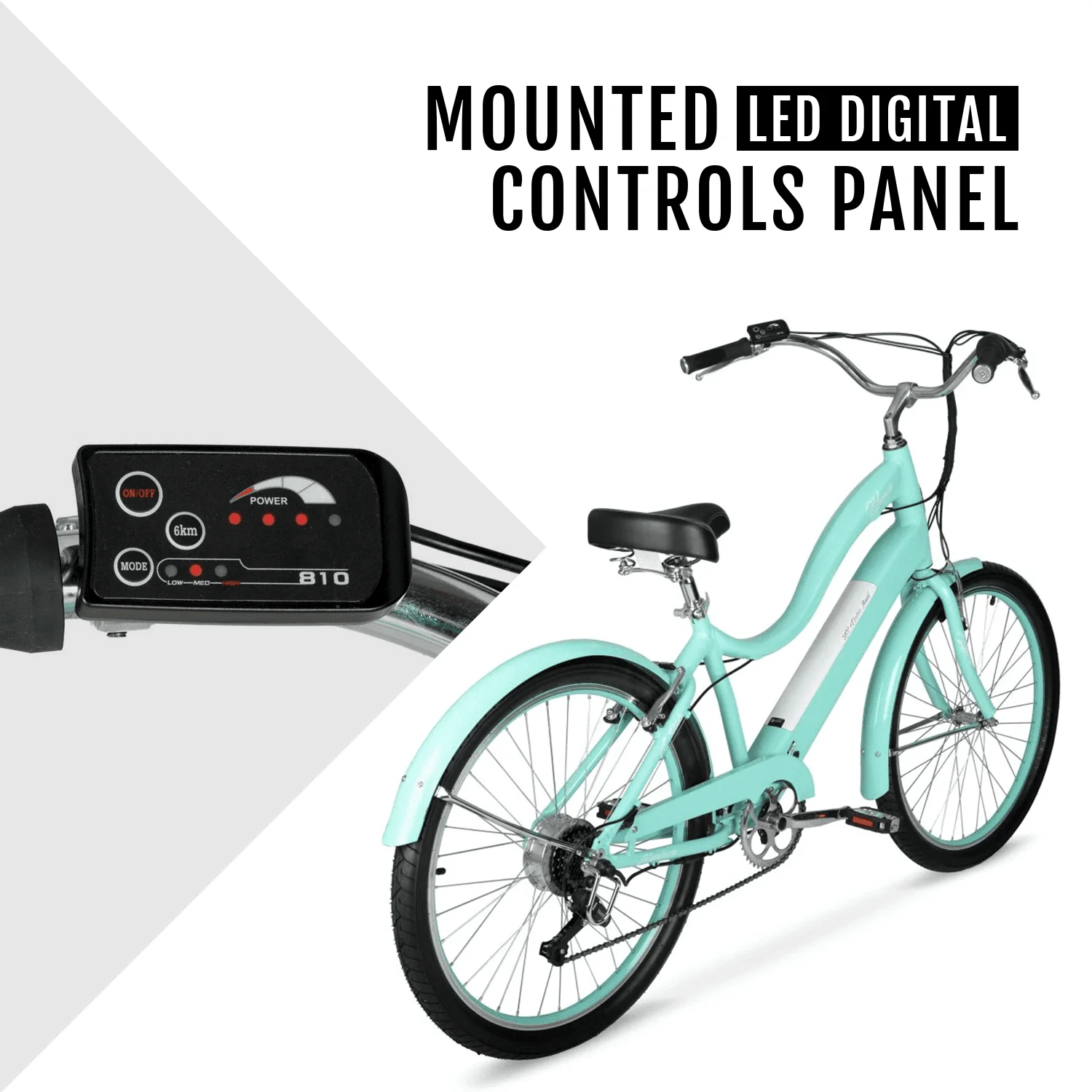 Hyper Bicycles E-Ride 26 Ladies 36V Electric Cruiser E-Bike for Adults, Pedal-Assist, 250W Motor, Turquoise