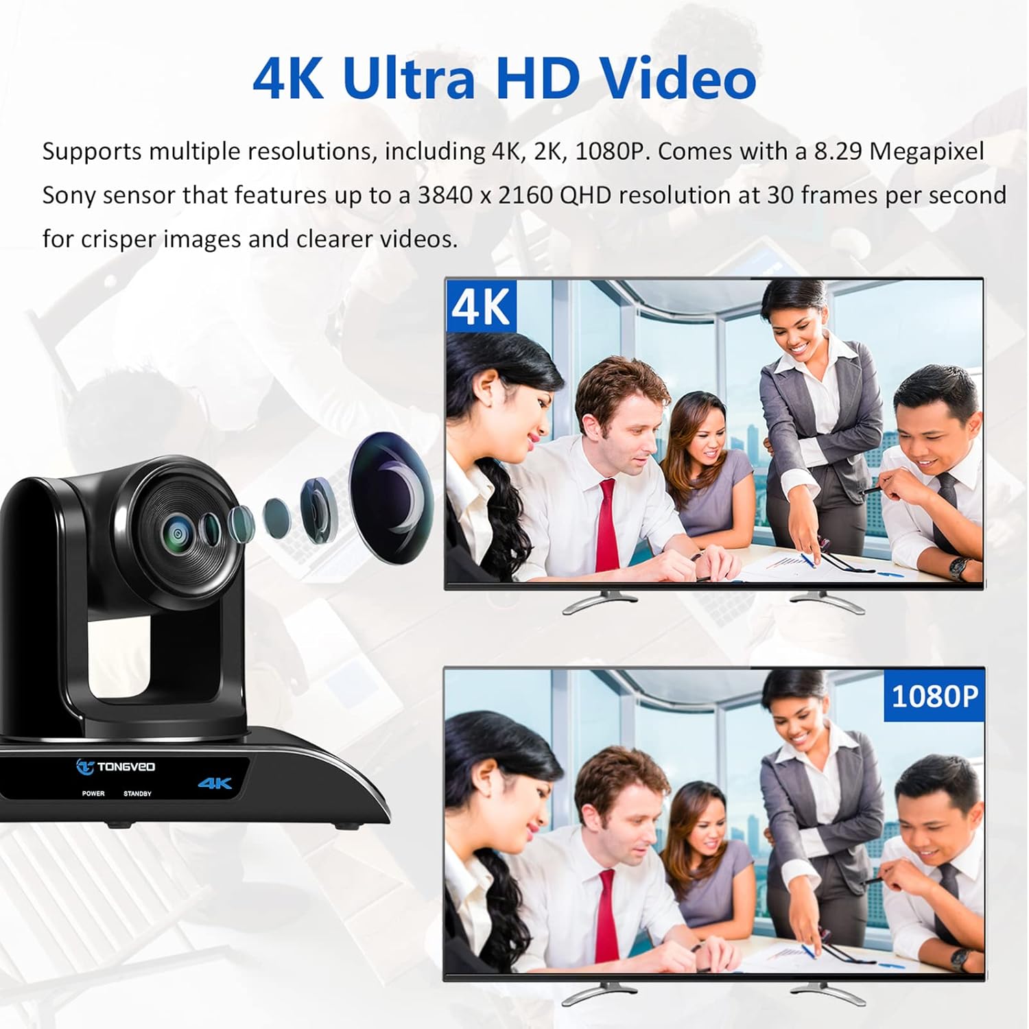 4K PTZ Webcam Video Conference Camera with 5X Digital Zoom and Remote Control USB 124-Degree Wide-Angle for Skype/Teams/Zoom Meeting Live Streaming by TONGVEO