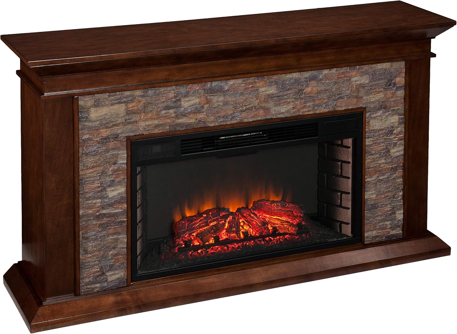 SEI Furniture Canyon Heights Faux Stacked Stone Electric Fireplace, White