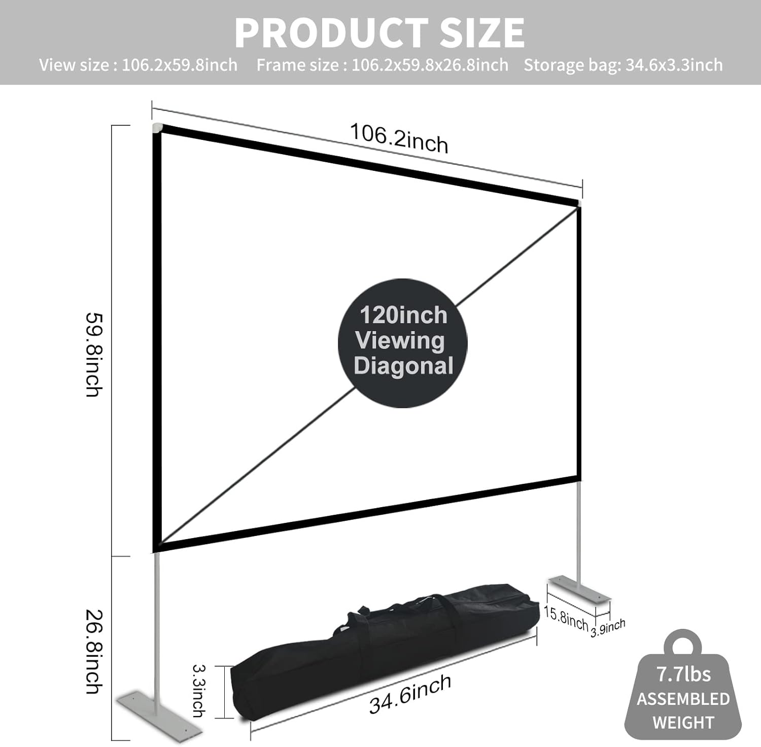 Projector Screen with Stand 120 inch Portable Projection Screen 16:9 4K HD Rear Front Projections Movies Screen with Carry Bag for Indoor Outdoor Home Theater Backyard Cinema Travel