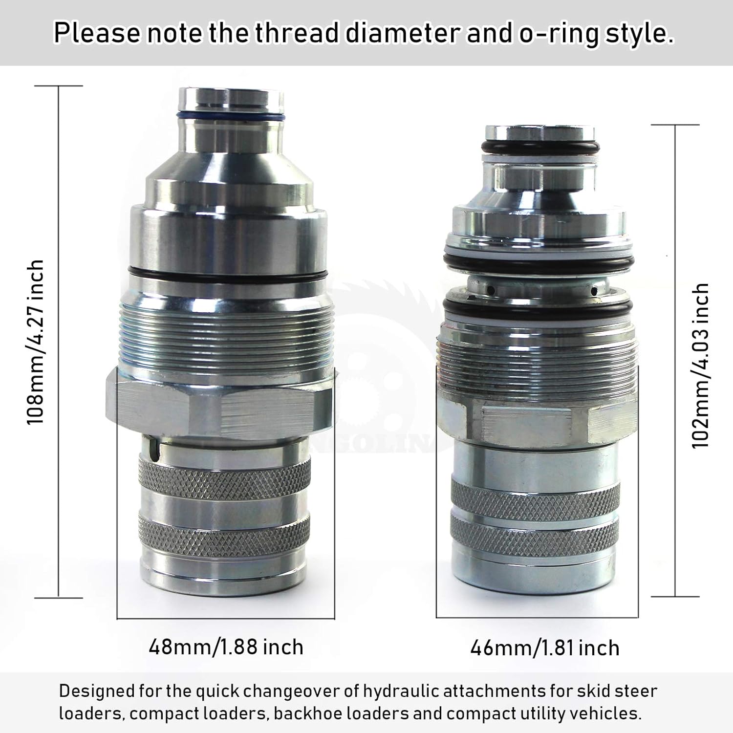 AT406475 7246802 Hydraulic Female Flat Face Quick Connect Coupler 48mm Thread Diameter Hydraulic Coupler for Bobcat John Deere Skid Steer Loader 318E 319E 320E 323E 326E 328E 329E 332E Spare Parts Pack of 2