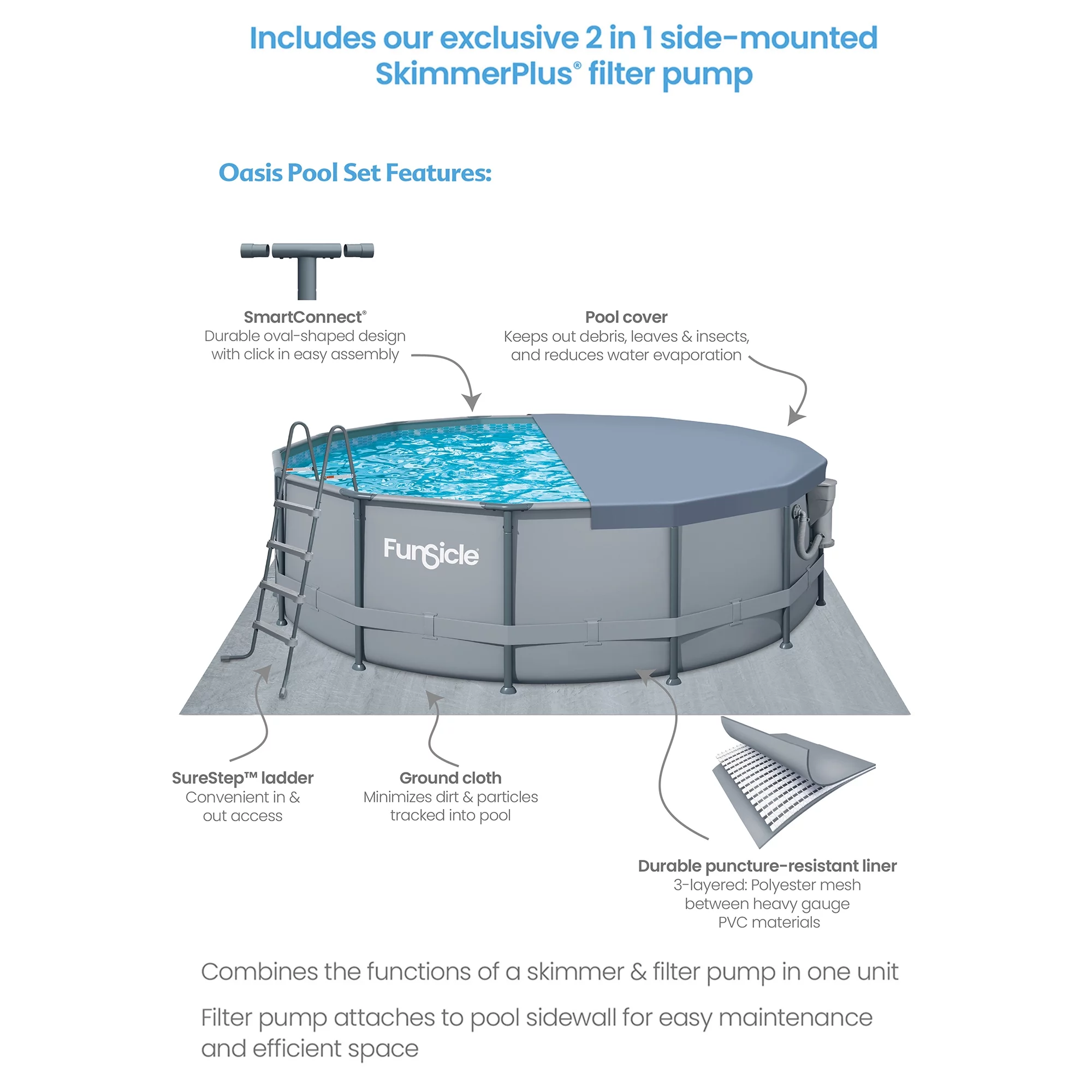 Funsicle 16 ft Oasis Above Ground Swimming Frame Pool, Round, Age 6 & up