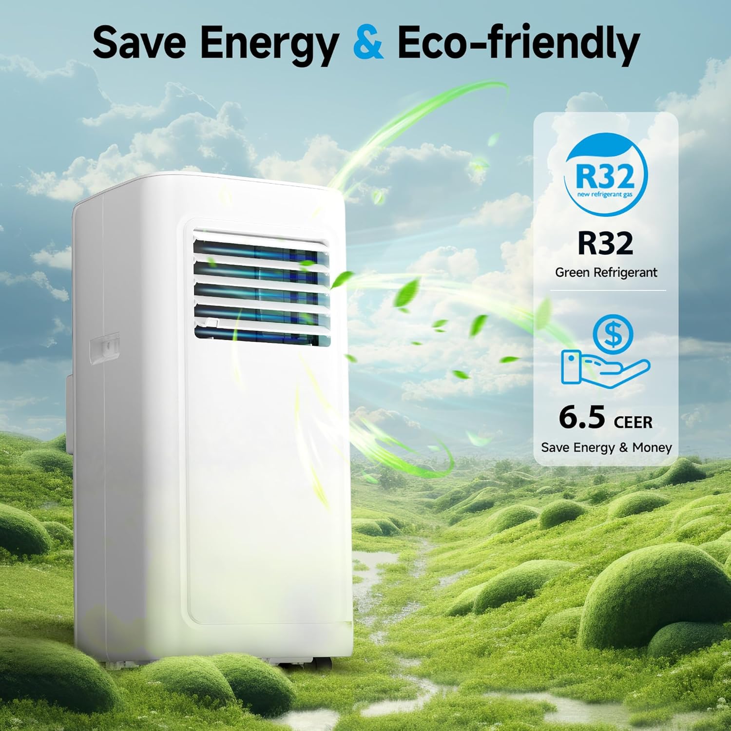 8000 BTU Portable Air Conditioners - Cools 350 Sq.Ft., 3-in-1 Portable AC Units for Rooms with Remote Control,Sleep Mode,24H Timer, AC Unit for Bedroom Apartment Dorms, Window Kit Included