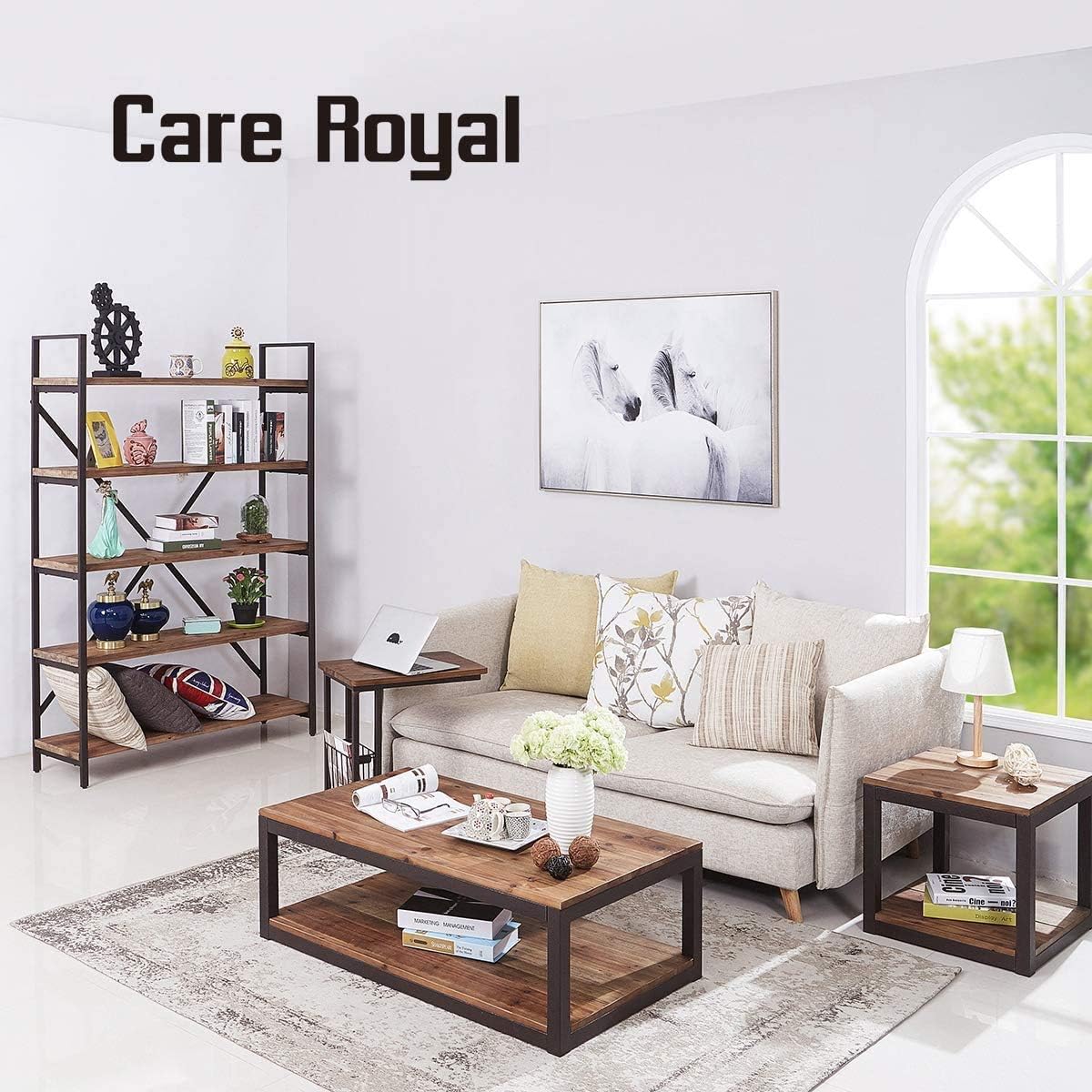 Care Royal Vintage Industrial Farmhouse 19.7 inches Side End Table with Storage Shelf for Living Room, Night Stand Bedroom, Real Natural Reclaimed Wood, Sturdy Rustic Brown Metal Frame, Easy Assembly