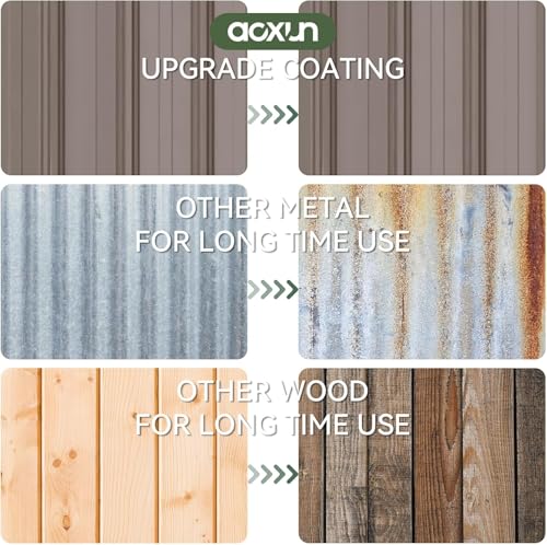 Aoxun 10 x 12FT Outdoor Storage Shed with Double Hinged Large Door Utility Garden Shed with Lockable Door & Sloped Roof Metal Sheds Outdoor Storage for Garden, Backyard, Patio and Backyard, Brown