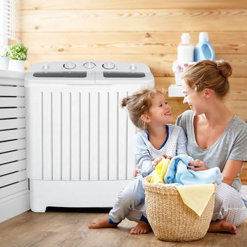 COSTWAY Portable Washing Machine, Twin Tub 20 Lbs Capacity, Washer(12 Lbs) and Spinner(8 Lbs), Durable Design, Timer Control, Compact Laundry Washer for RV, Apartments and Dorms
