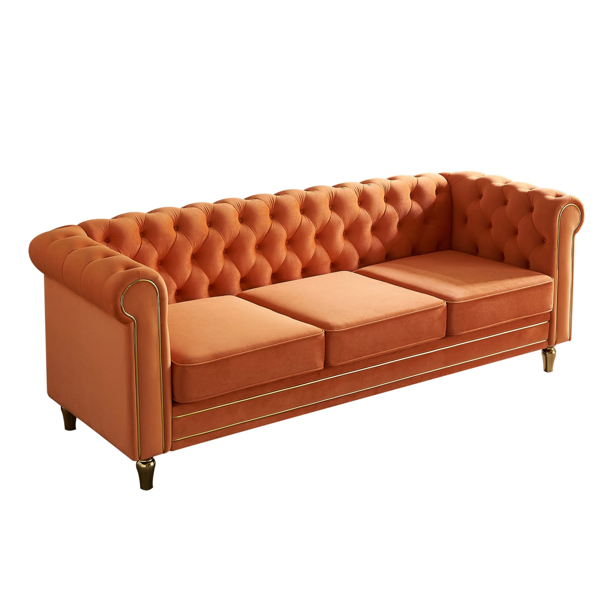 Chesterfield Velvet Sofa 84.65 inch for Living Room ORANGE Color