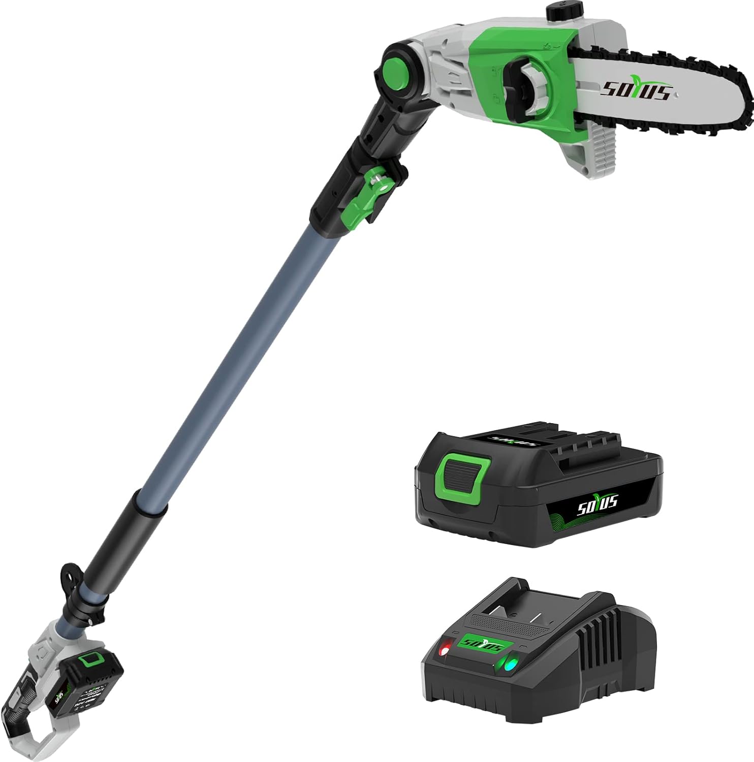 SOYUS Cordless Pole Saw, Telescoping Electric Pole Chain Saw Auto Oiling, 2.0Ah Battery ,Multi-Angle Pole Chainsaw for Branch Cutting & Tree Trimming