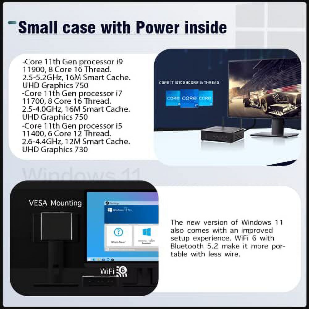 VENOEN 11th gen Mini Computer Core i7 11700,Micro Desktop PC Windows 11,32GB DDR4 RAM,500GB NVME SSD,HD-MI,RS232 COM,Dual Band WiFi,BT 5.1,Gigabit LAN,Wireless Antennas,with Cooling Fan