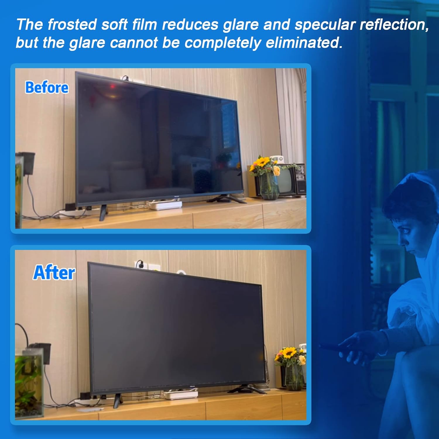 Anti Glare Film for TV 55 inch,Anti Glare UV and Blue Light Block Scratch Resistant TV Screen Protector,55 inch Glare Film Relieve Eye Strain and Reduce TV Screen Glare