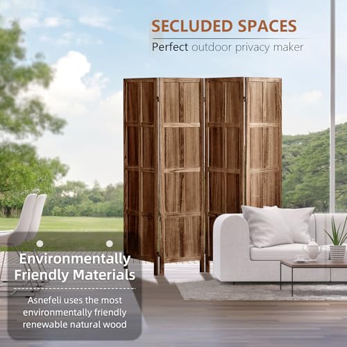 Wood Room Divider 4 Panel, 5.6 FT Tall Room Divider and Folding Privacy Screen, Partition Divider for Room Separation, Wooden Wall Divider Screen for Home Office Bedroom (Retro White)