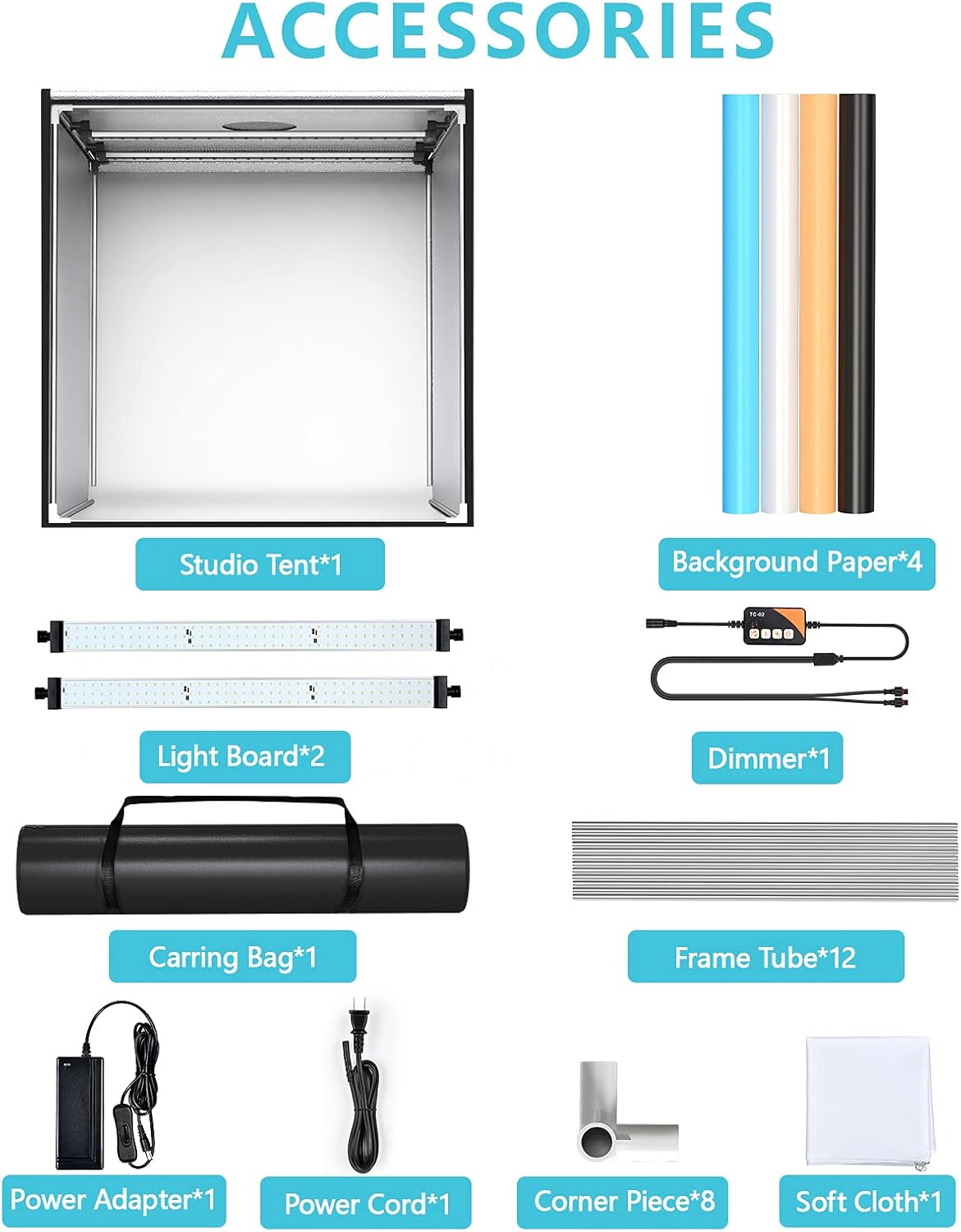 FOSITAN Bi-Color 2600K-8500K Photo Box, 39"/100cm Dimmable Photo Light Box Portable Folding Shooting Studio Tent with 4 Color Backdrops, 2 LED Light Bars,13000LM for Professional Product Advertising