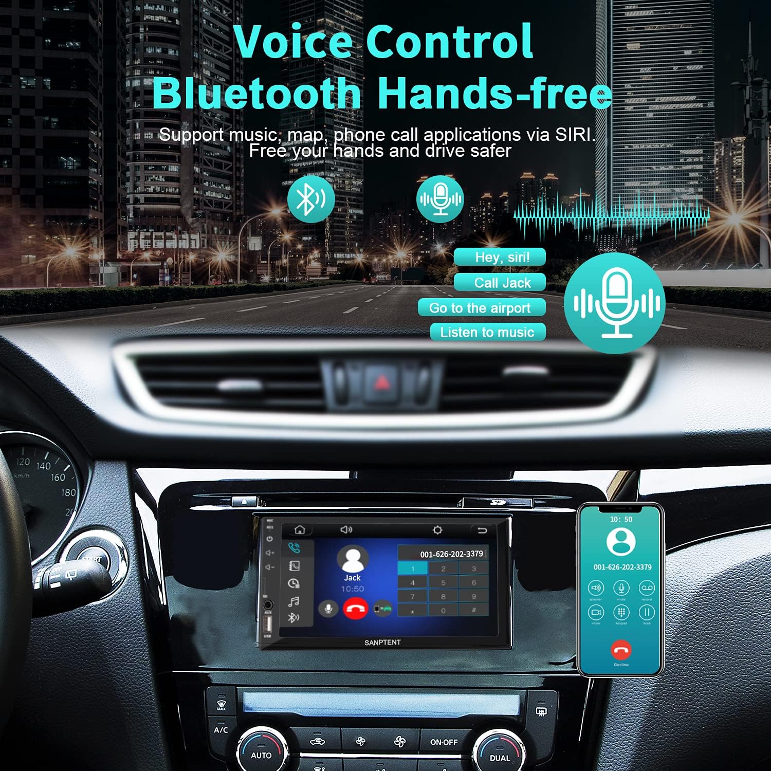 Double Din Car Stereo Radio Audio Receiver Compatible with Carplay, Android Auto, Mirror Link, 7 Inch Full Touchscreen Car Stereo, Front Backup Camera, Bluetooth, USB/TF/AUX Port, A/V Input, FM/AM