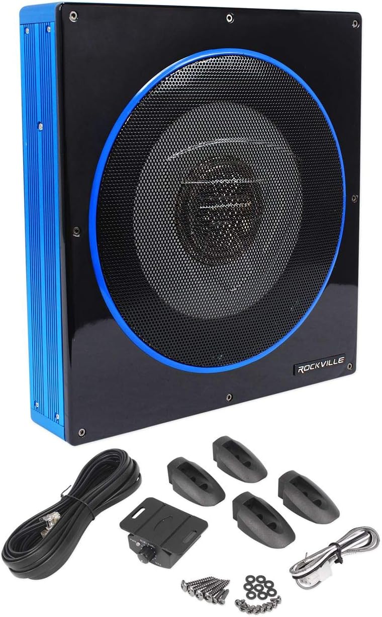 Rockville RW10CA 10" 800 Watt Under-Seat Slim Amplified Car Subwoofer +Wire Kit