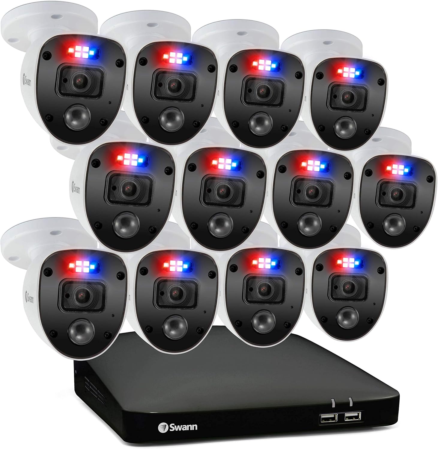Swann Home Security Camera System 16 Channel 12 Cameras DVR CCTV, Wired Surveillance 1080p Full HD + 1TB HDD, Color Night Vision, Heat & Motion Sensing, Alexa + Google, SWDVK-16468012SL-US