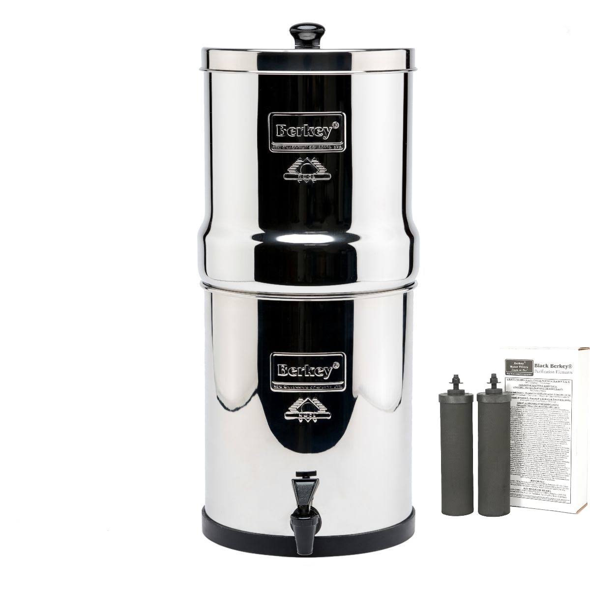 Berkey Bk4x2-bb Big Berkey Stainless Steel Water Filtration System with 2 Black Filter Elements - Megean