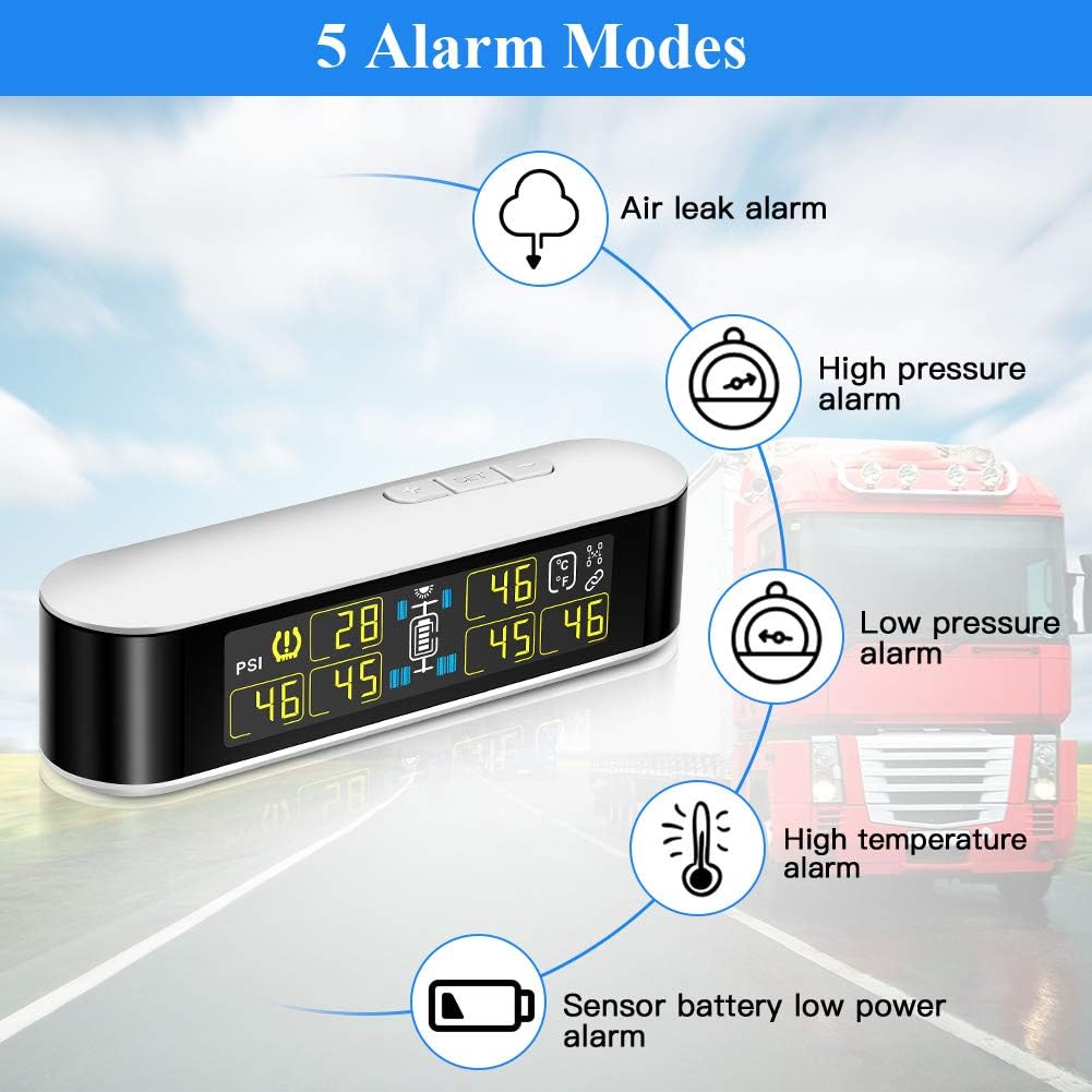 Tire Pressure Monitoring System TPMS,Blueskysea 6 External Sensors with Real-time Alarm Pressure Temperature LCD Color Screen For 4-6 Tires' Car RV Tow Trailer Pickup Truck Van (U8B6)