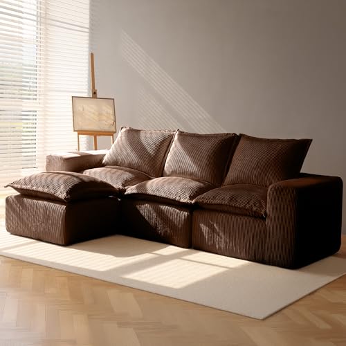 107" Comfy Cloud Couch with L-Shape Chaise & Deep Seat, Modular Sectional Sofa in a Box, Boneless Upholstered Couches for Living Room, No Assembly Required (Soft Corduroy, Black)