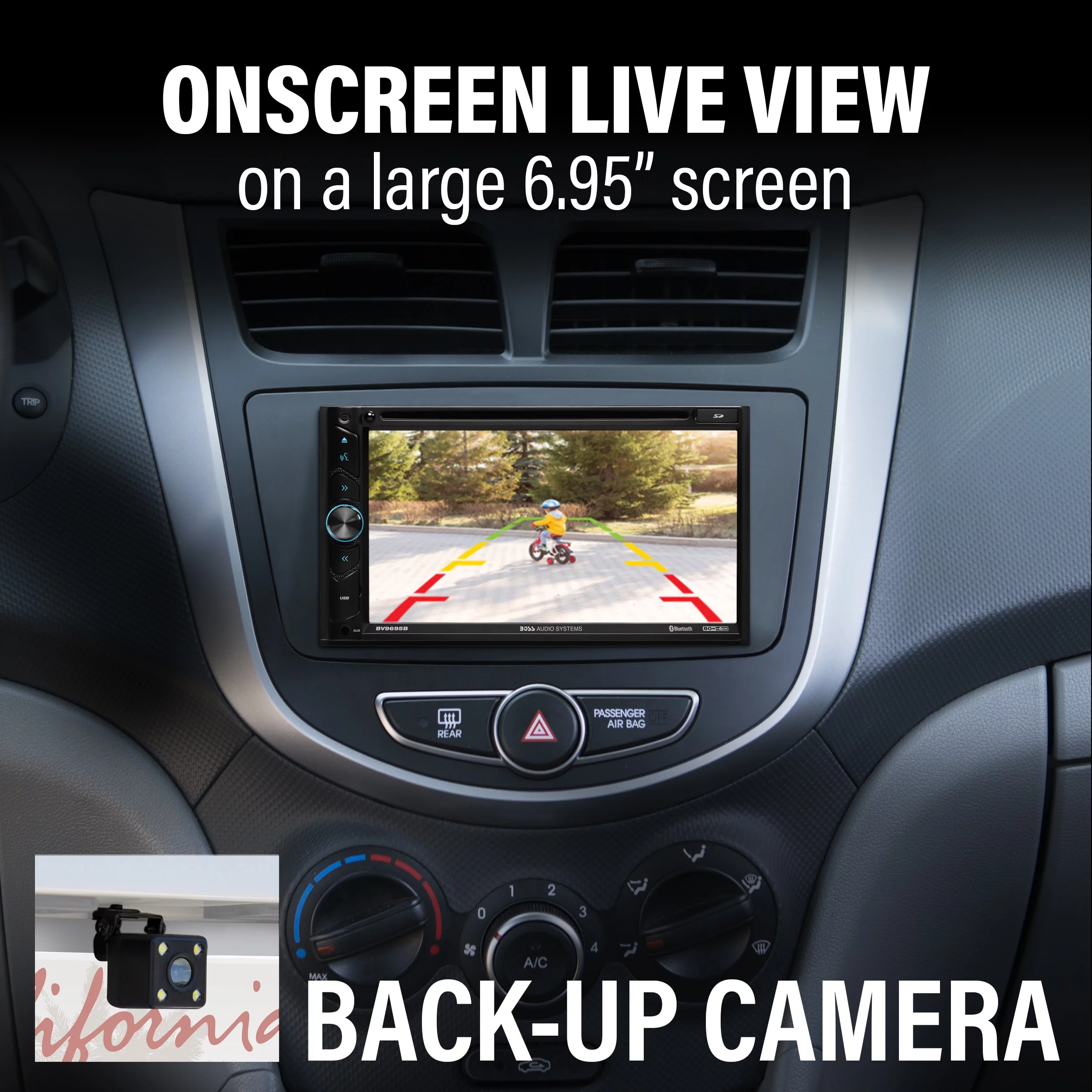 BOSS Audio Systems BVB9695RC Car Audio Stereo System - 6.95 Inch Double Din, Touchscreen, Bluetooth Audio and Calling Head Unit, SD, CD Player, A-Link (Screen Mirroring), Radio Receiver, Backup Camera