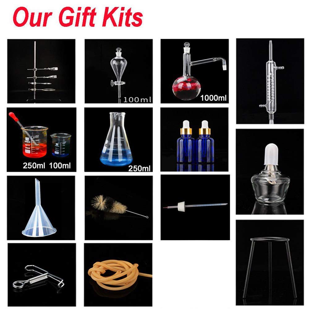 1000ml New Lab Essential Oil Distillation Apparatus Water Distiller Purifier Glassware Kits w/Separatory Funnel Condenser Pipe