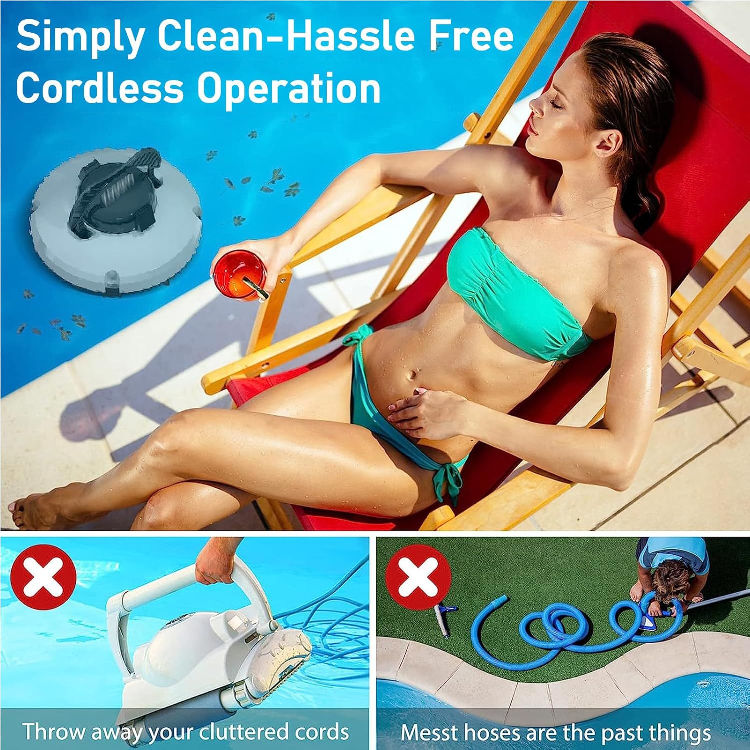 Pool Cleaner,Automatic Pool Cleaning Robot with Ultrafine Filter - Suitable for Pools Up to 860 Sq Ft - Smart Pool Cleaner - Pool Surface Vacuum Cleaner