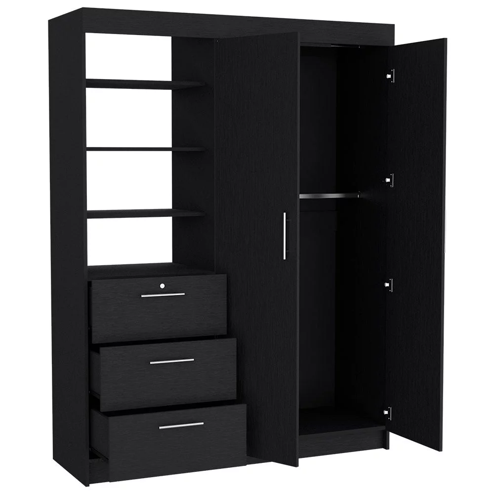 We Have Furniture Peyton 2 Piece Bedroom Set, Armoire + Nightstand, Black Wengue Finish