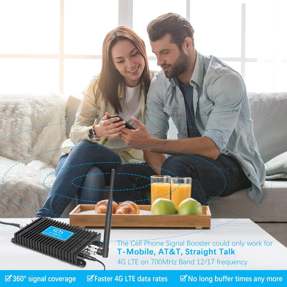 Home 5G/4G Phone Booster FCC Approved Cell Phone Signal Booster ATT, Straight Talk 700MHz Band 12/17 Mobile Signal Repeater Amplifier Antenna Kits, Boosts 5G/4G Data and Calls