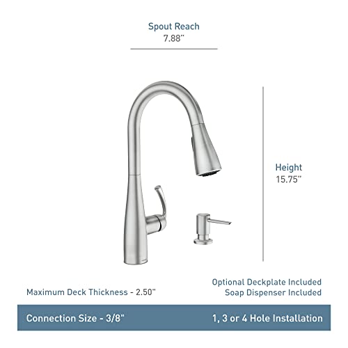 Moen 87014SRS Essie Pull-Down Sprayer Kitchen Faucet in Spot Resist Stainless with Soap Dispenser