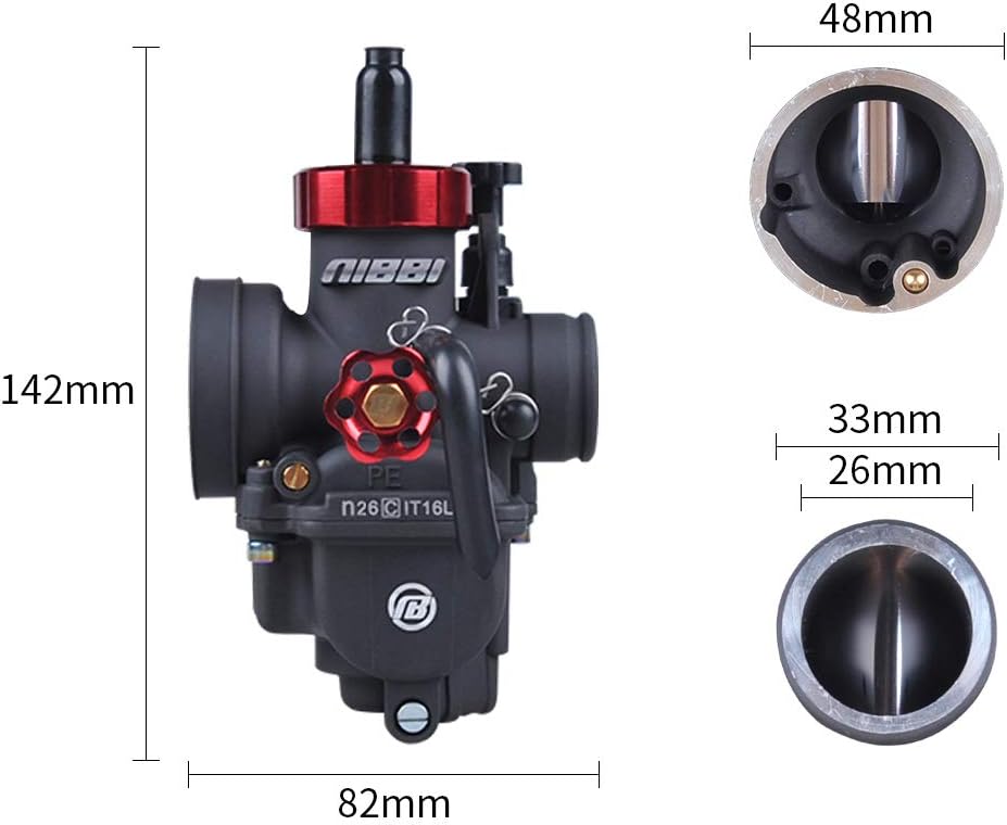 NIBBI Racing Performance Motorcycle Carburetor 26mm GY6 125CC Carburetor PE26mm With Carburetor Jets Fit YAMAHA KAWASAKI SUZUKI Apollo Dirt Bike Mini Bike SSR TTR KYMCO SYM TAOTAO GY6 Scooter Moped