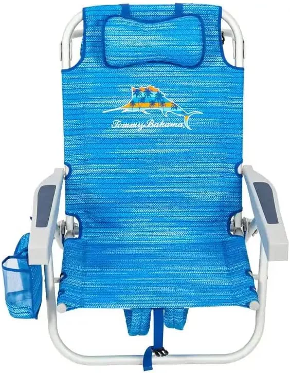 Tommy Bahama Backpack Beach Chair-New 2022 Designs-5-Position Classic Lay Flat-Insulated Cooler Towel Bar-Storage Pouch Sailfish and Palms