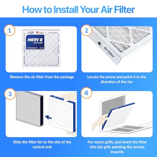 Filter King 16x25x4 Air Filter | 4-PACK | MERV 8 HVAC Pleated A/C Furnace Filters | MADE IN USA | Actual Size: 15.5 x 24.5 x 3.75"