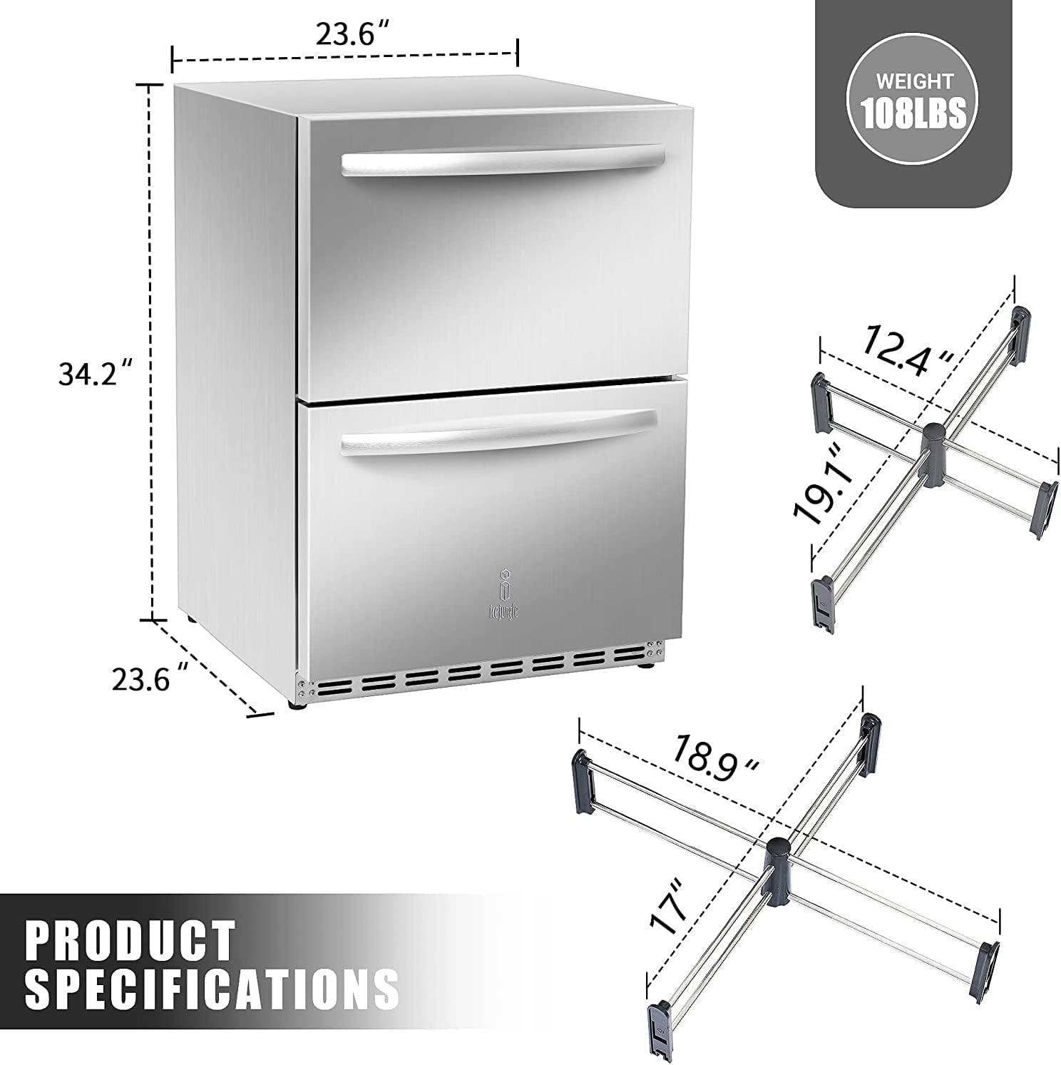 Under Counter Refrigerator, Stainless Steel Under Counter Drawer Fridge Beverage Fridge Refrigerator with Digital Displayfor Outdoor and Home Use