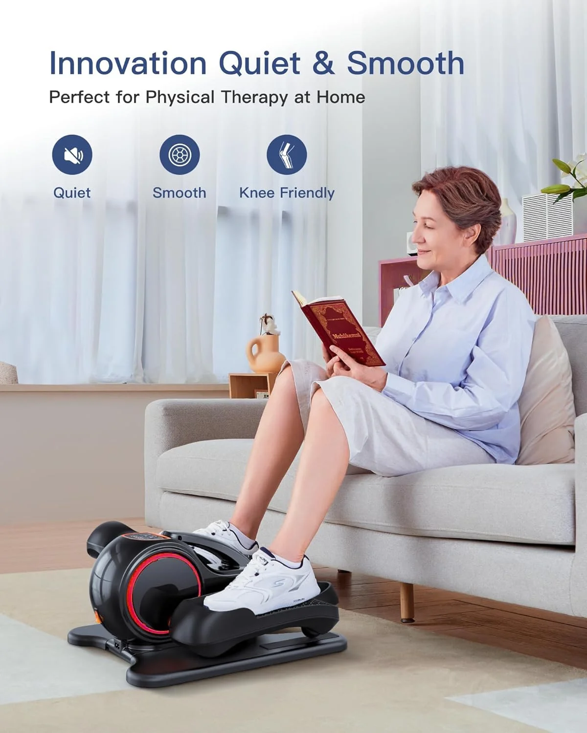 UPGO Under Desk Ellipticals Electric, Elipse Leg Exerciser for Seniors Fully Assembled, Seated Pedal Exerciser with Remote Control & Non-Slip Pedals
