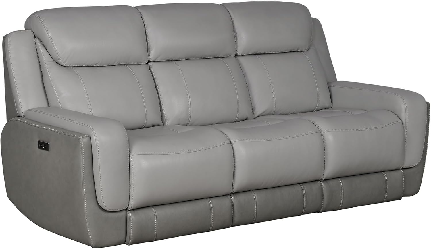 Armen Living Rosalyn Modern Zero Gravity Power Reclining Sofa with Dropdown Console, 87" Wide, Silver and Gray Top Grain Leather