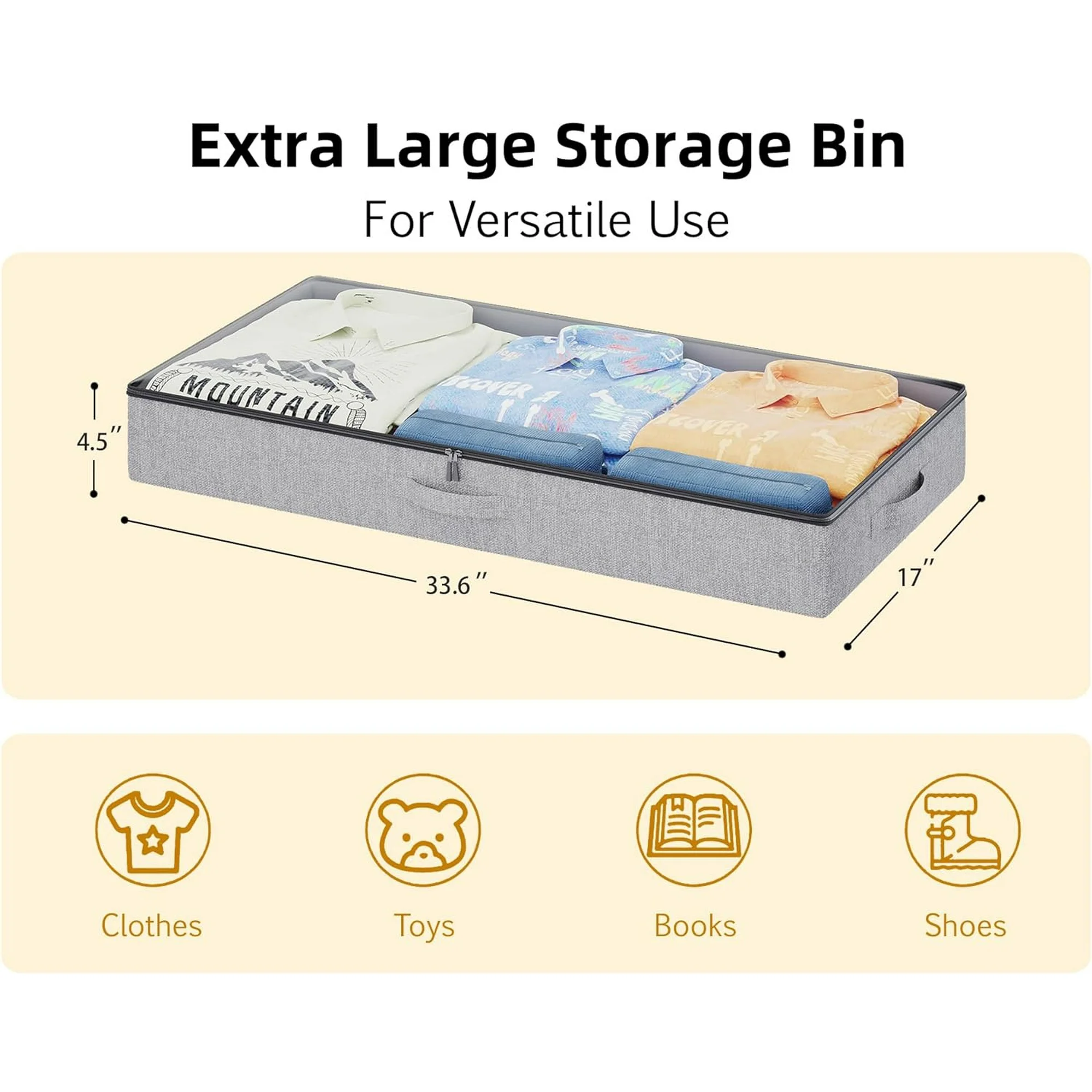 2-Pack Under Bed Storage Containers, 6 Inches Tall Underbed Clothes Storage Organizer Bin with Sturdy Sidewalls/Bottom, Underbed Storage Bins 2 Storage Thin Bins