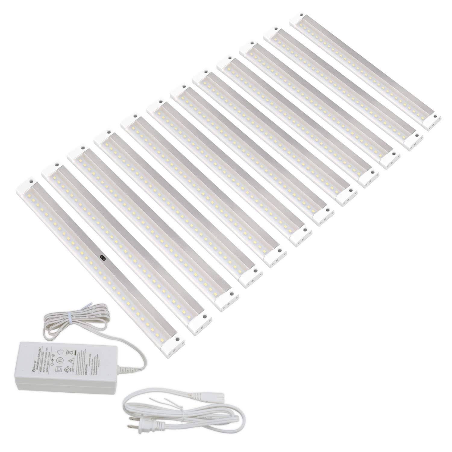 Eshine White Finish 12 Panels 12 inch LED Dimmable Under Cabinet Lighting Kit, Hand Wave Activated - Touchless Dimming
