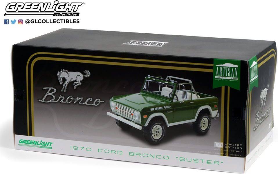 Greenlight 19084 1970 Ford Bronco Buster 1 by 18 Scale Diecast Model Car Green
