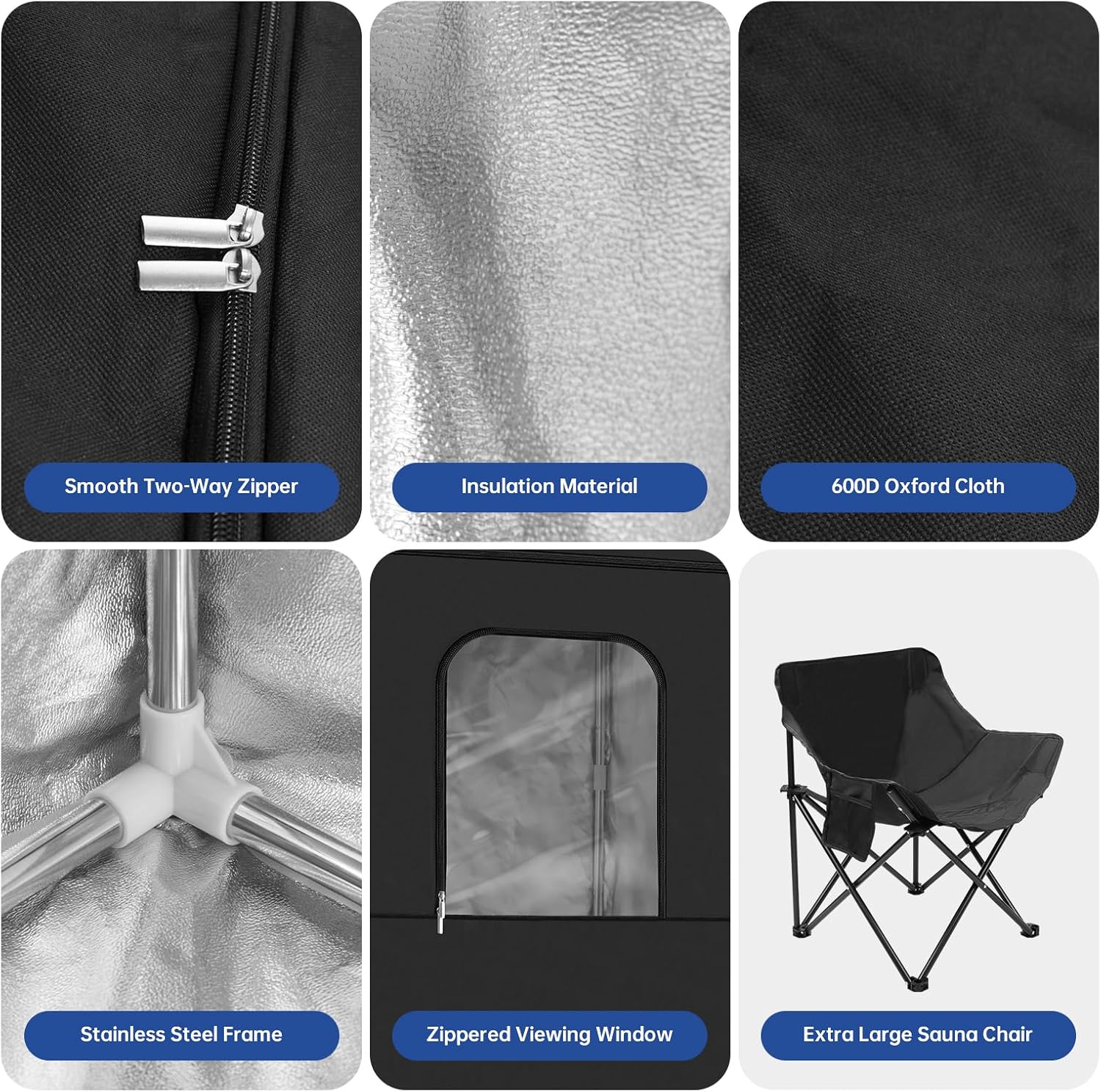 Portable Steam Sauna for Home Spa,Full Size Steam Room for Relaxation,600D Canvas Sauna Tent Personal Sauna Box with 3L &1000W Steamer,Foldable Chair,67.7"x 39.3"x 30.7",Black