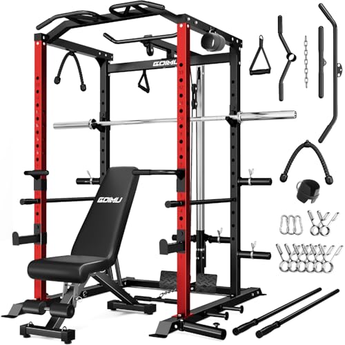 C1-V4 Power Cage, 2000LBS Squat Rack with LAT Pulldown, Multi-Function Weight Cage Strength Training Machine, Workout Cage with More Attachments for Home Gym Garage