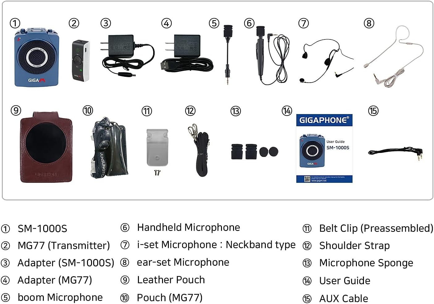 GIGAPHONE SM1000S 40W 2.4GHz Wireless Portable Voice Amplifier with a Wireless Transmitter, 4Types of Microphones, Pouch, Shoulder Strap and 3.5mm AUX Cable