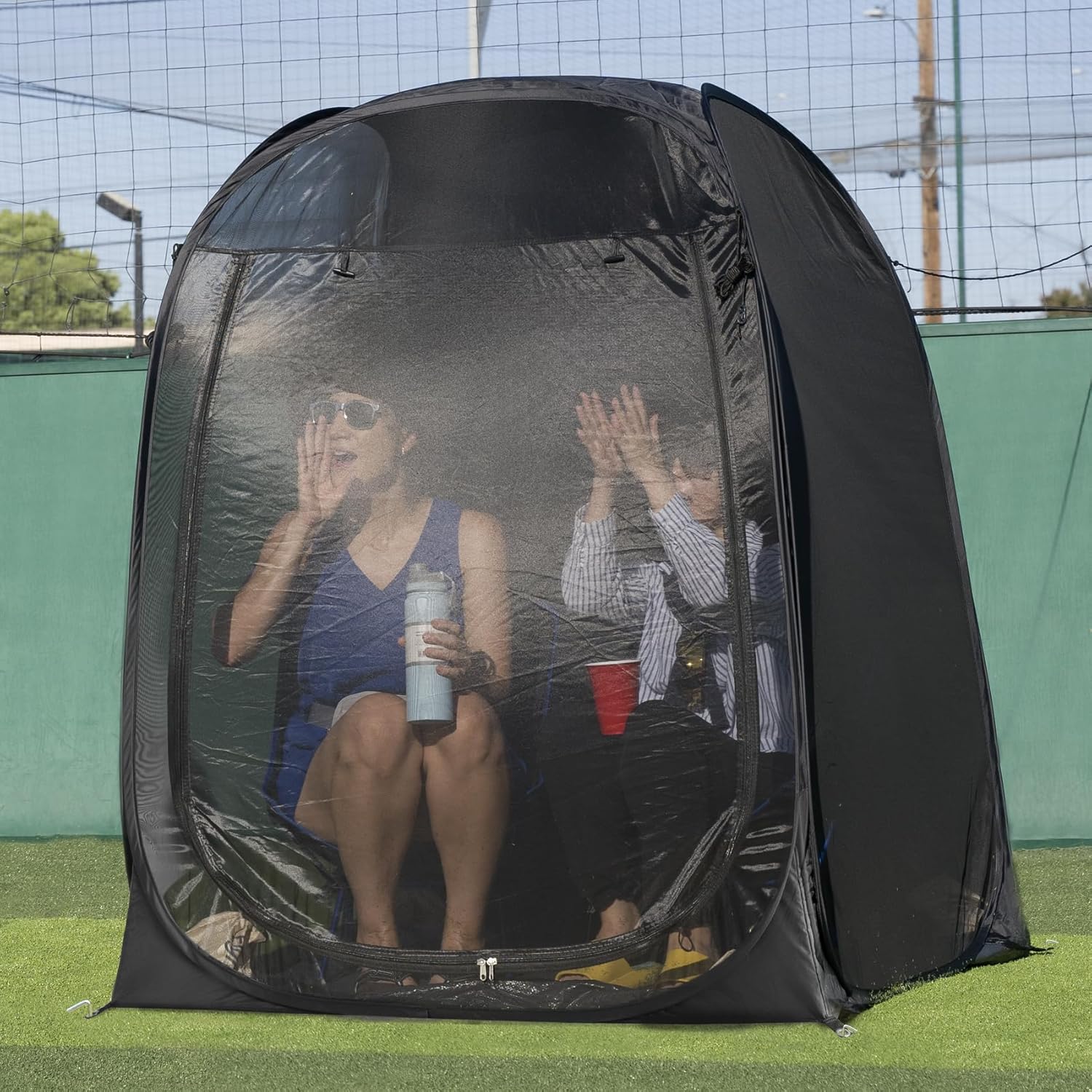 Eighteentek Instant Pop-Up Sports Tent Portable Screen Room Canopy 1-2 Person Pop-up Fine-Gauge Mesh Outdoor Sun Shelter with Carry Bag for Patio, Backyard, Deck & Outdoor Activities, Beige