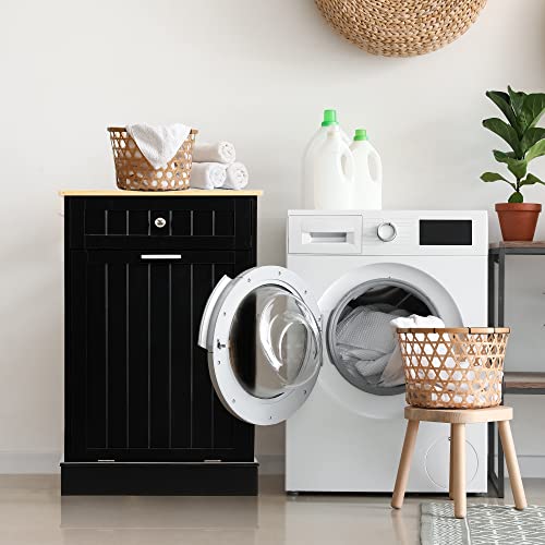13 Gallons Tilt Out Trash Cabinet Kitchen Waste Bins Free Standing Laundry Hamper Recycling Cabinet Trash Can Holder with Hideaway Drawer Pet Proof Trash Can for Living Room, White
