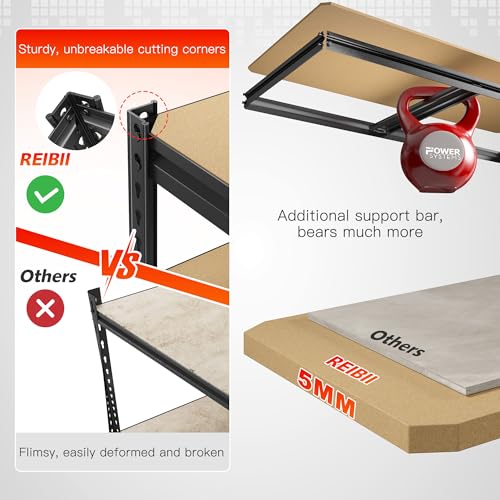 REIBII 2250LBS Garage Shelving Heavy Duty Garage Storage Shelves 5-Tier Adjustable Metal Shelves for Storage Rack, Shelving Units and Storage for Pantry Industrial Shelving 72.1" H (2 Pack, 5 Tier)
