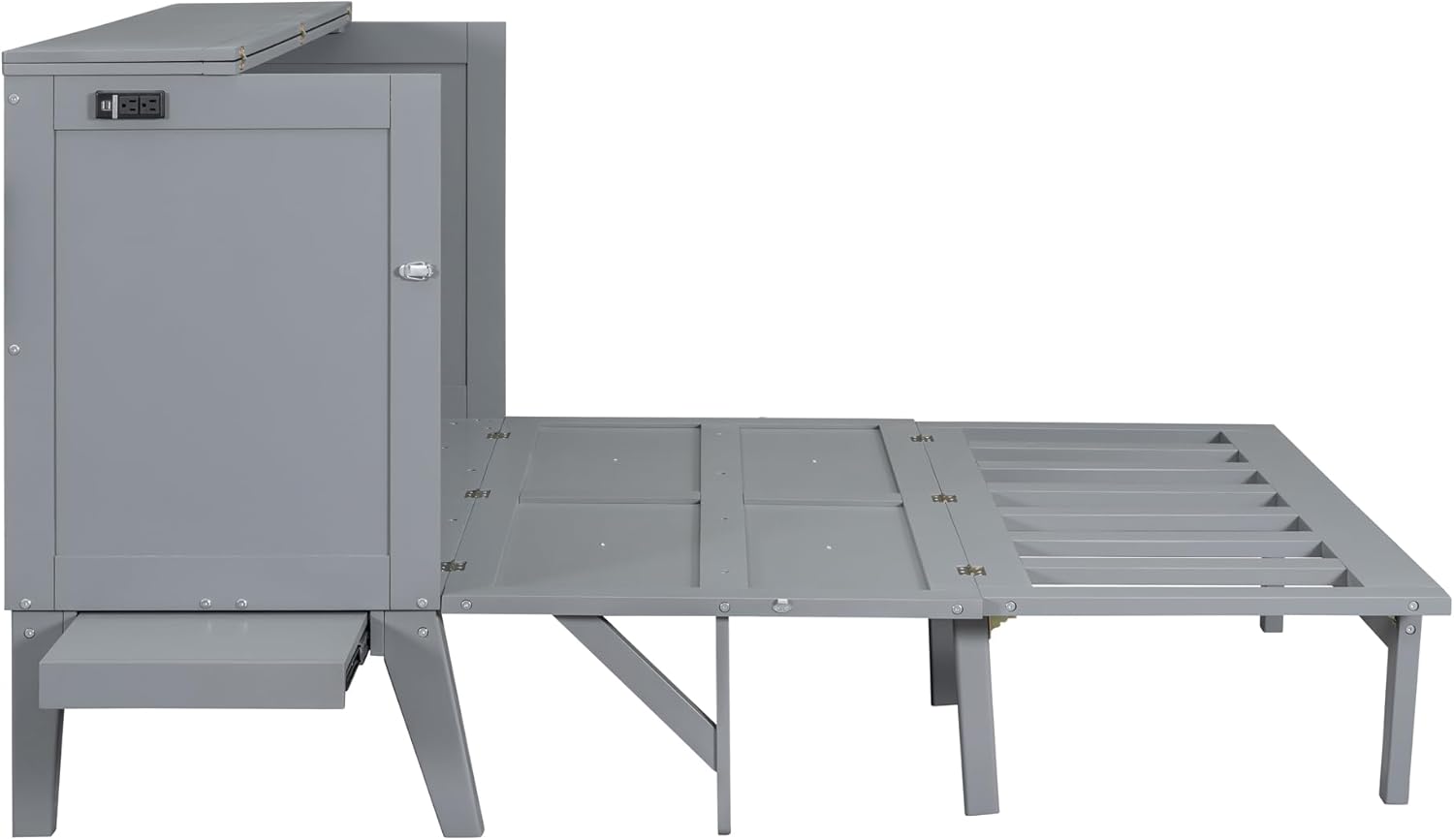 Murphy Bed Queen with Desk Board and Removable Shelves,Wooden Murphy Bed Cabinet with Charging Station, Space-Saving Modern Murphy Cube Wall Bed for Guest Room Home Office, Grey